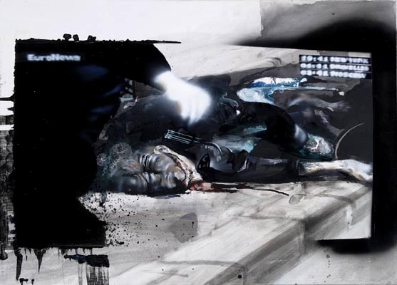DEAD PILICEMAN, 2005, 90x125 cm, oil, acrylic, lacquer on canvas