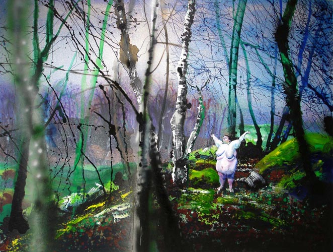 WOMAN IN THE WOODS, 2006, 140x190 cm, oil, acrylic, lacquer, glue on canvas