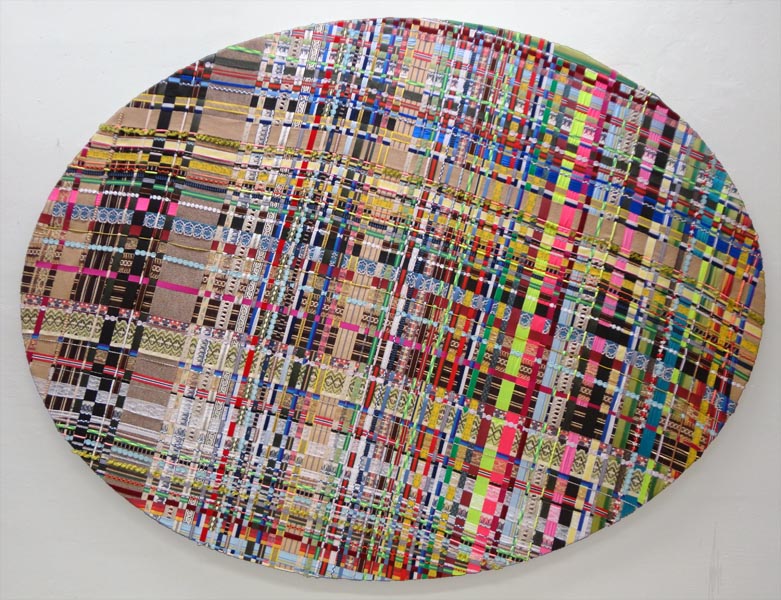 NETWÖRK 1, 2014, 180x240cm, fabric belts, strings, wood strip, wool, wire, cable