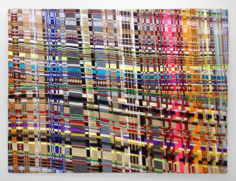 NETWÖRK 2, 2014, 180x240cm, fabric belts, strings, wood strip, wool, wire, cable